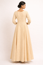Beige Hand-Embroidered Cotton Silk Anarkali Gown