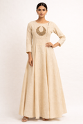 Beige Hand-Embroidered Cotton Silk Anarkali Gown