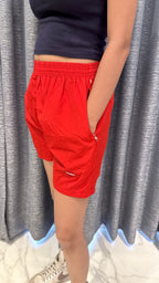 Vibrant Crimson Red Nylon Sports Shorts