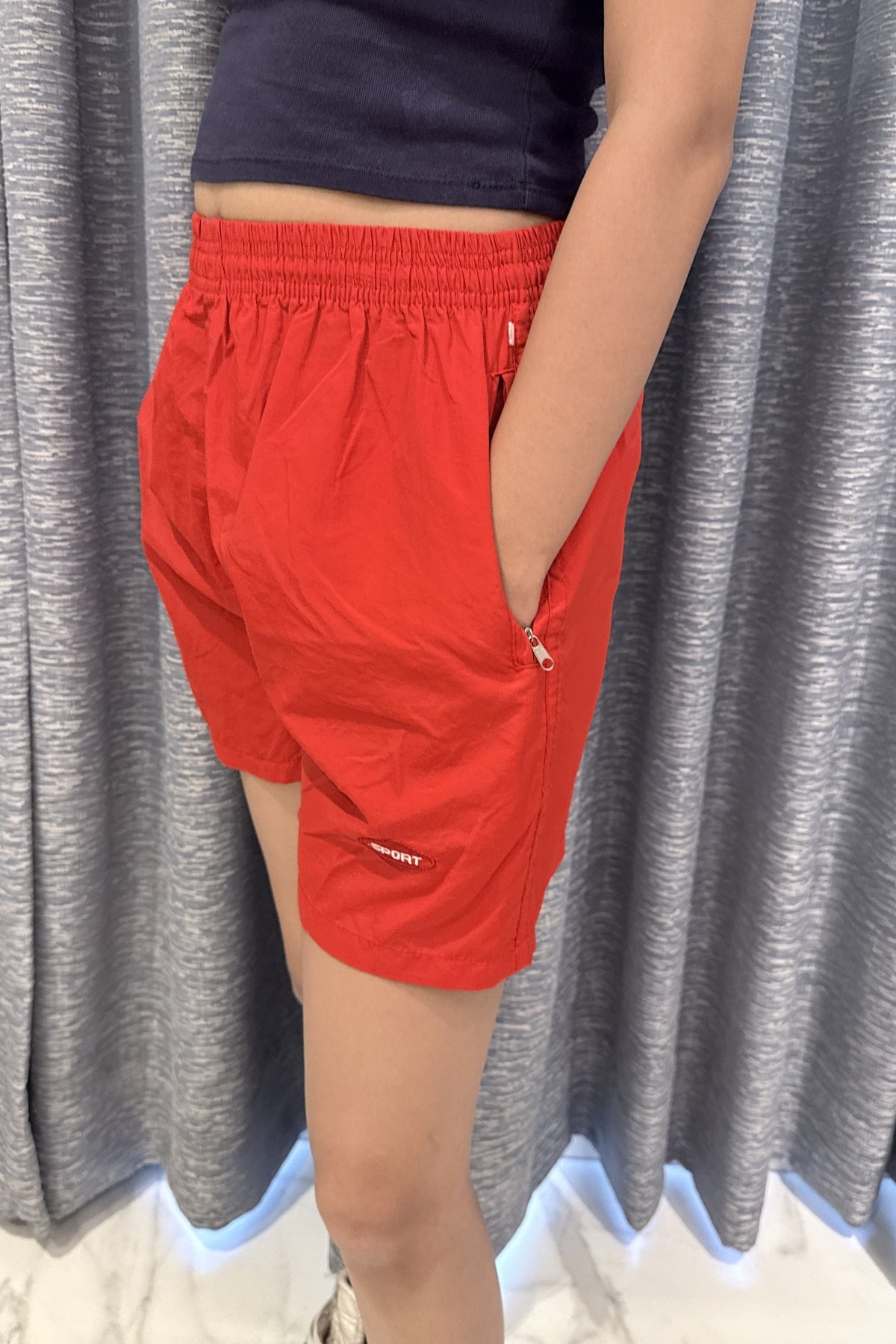 Vibrant Crimson Red Nylon Sports Shorts