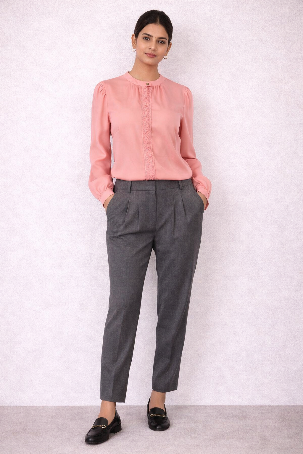 Rosewater Lace-Detail Professional Blouse