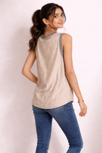 Women's V-Neck Shimmer Tank Top with Contrast Trim