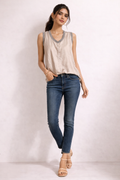 Women's V-Neck Shimmer Tank Top with Contrast Trim