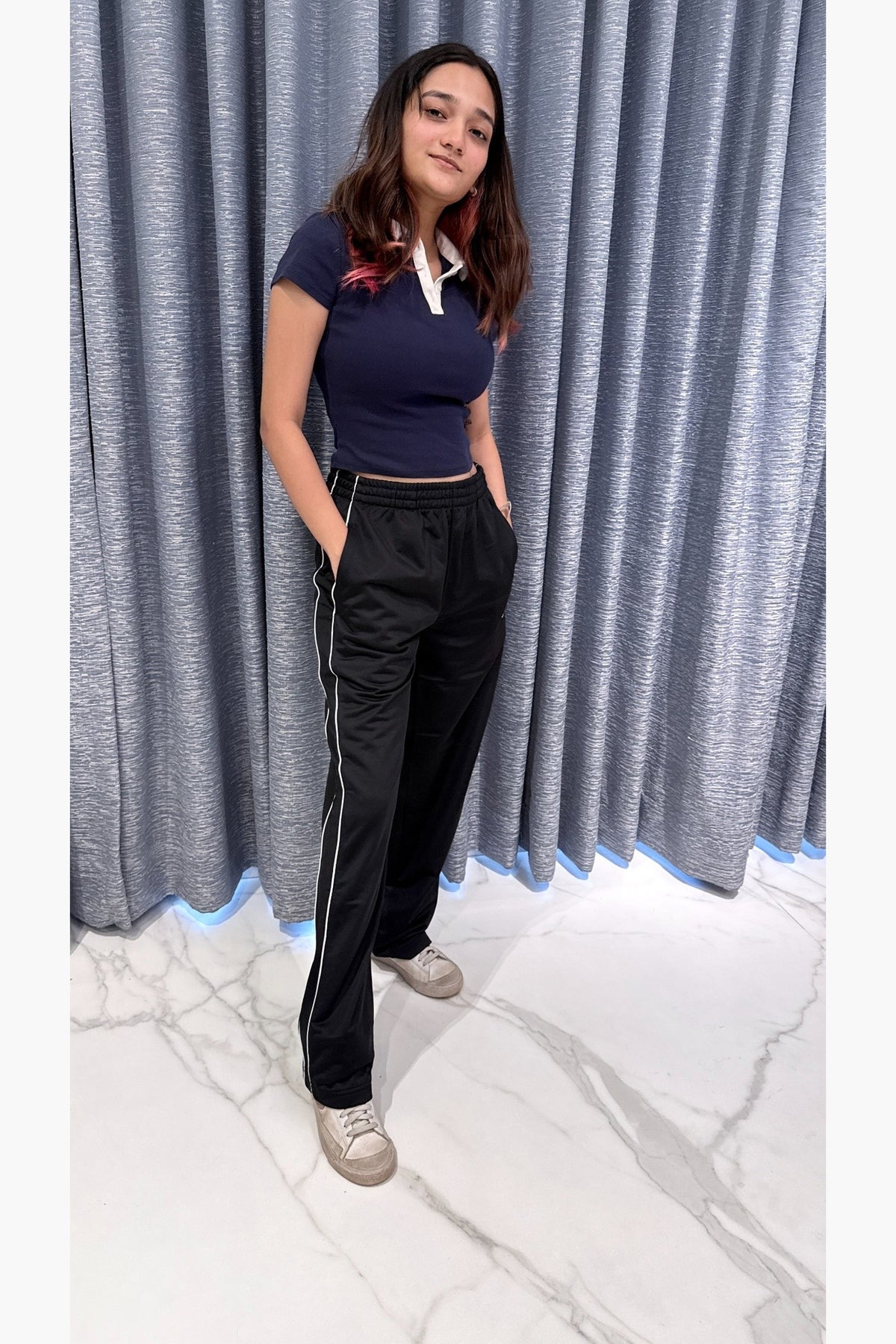 Black Straight-Leg Track Pants