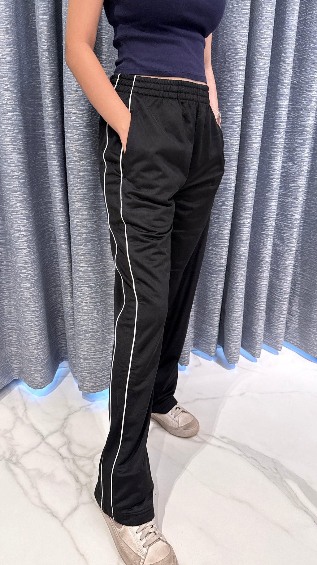 Black Straight-Leg Track Pants