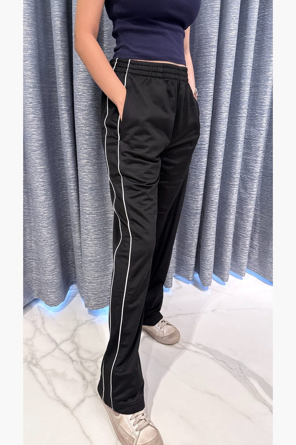 Black Straight-Leg Track Pants
