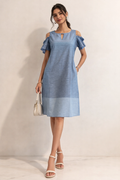 Chambray Blue Cold-Shoulder Shift Dress