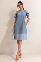 Chambray Blue Cold-Shoulder Shift Dress