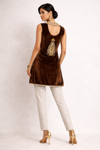 Midnight Cocoa Hand-Embroidered Velvet Shrug