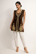 Midnight Cocoa Hand-Embroidered Velvet Shrug