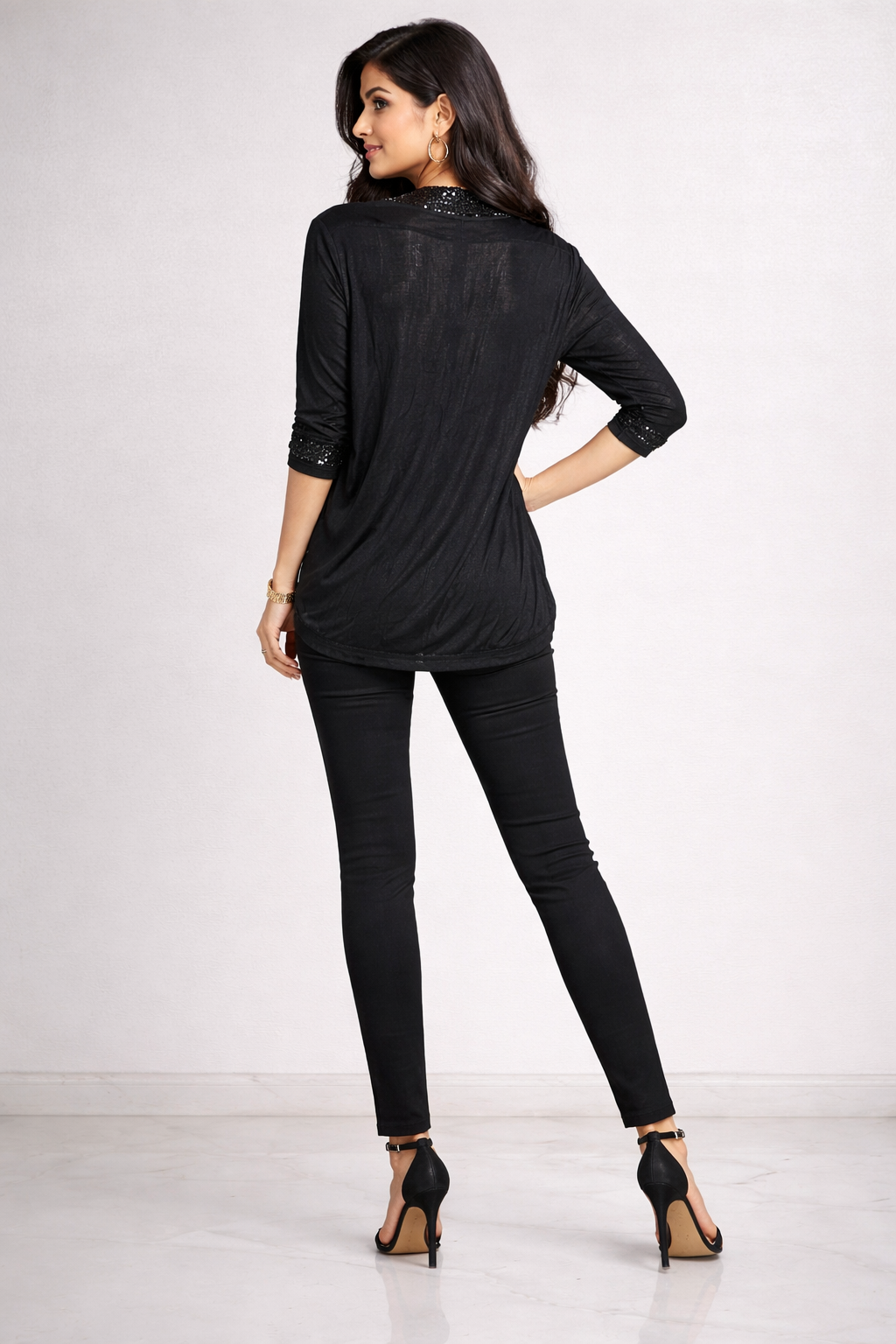 Midnight Sparkle Sequin-Panel Shrug