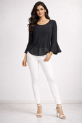 Black Bell-Sleeve Top with Open Bow-Back