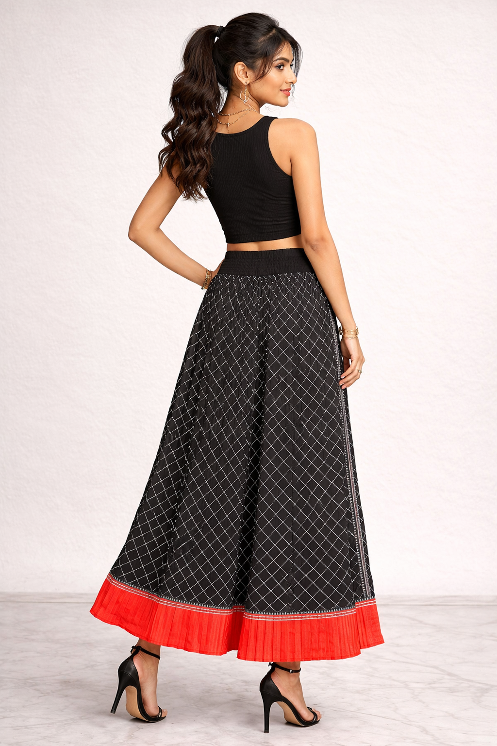 Heritage Fusion Black & White Geometric Skirt