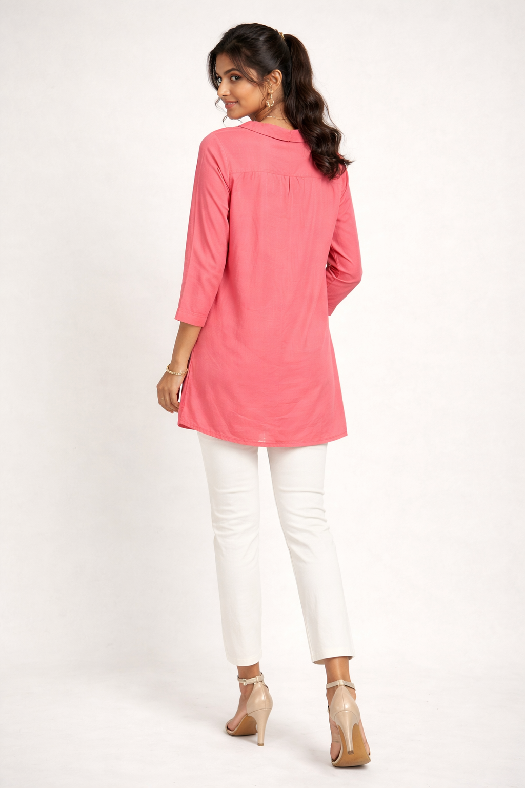 Salmon Pink Mandarin Collar Tunic