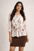 Gemini said Floral Print Tie-Waist Peplum Blouse