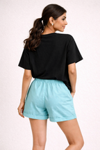 Sky Blue Drawstring Cuffed Shorts