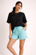 Sky Blue Drawstring Cuffed Shorts
