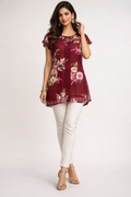 Elegant Floral Tunic in Deep Maroon