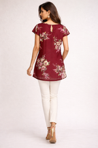 Elegant Floral Tunic in Deep Maroon