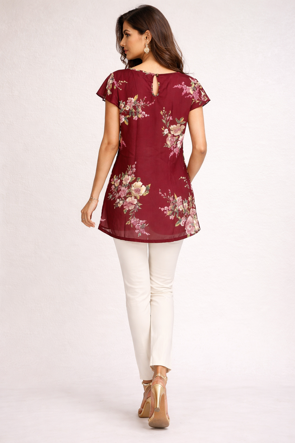 Elegant Floral Tunic in Deep Maroon
