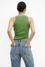 Vibrant Sage Green Ribbed Halter Knit Top