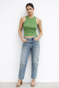Vibrant Sage Green Ribbed Halter Knit Top