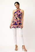 Vibrant Purple Floral Halter-Neck Tunic