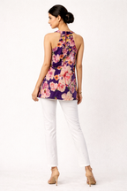 Vibrant Purple Floral Halter-Neck Tunic