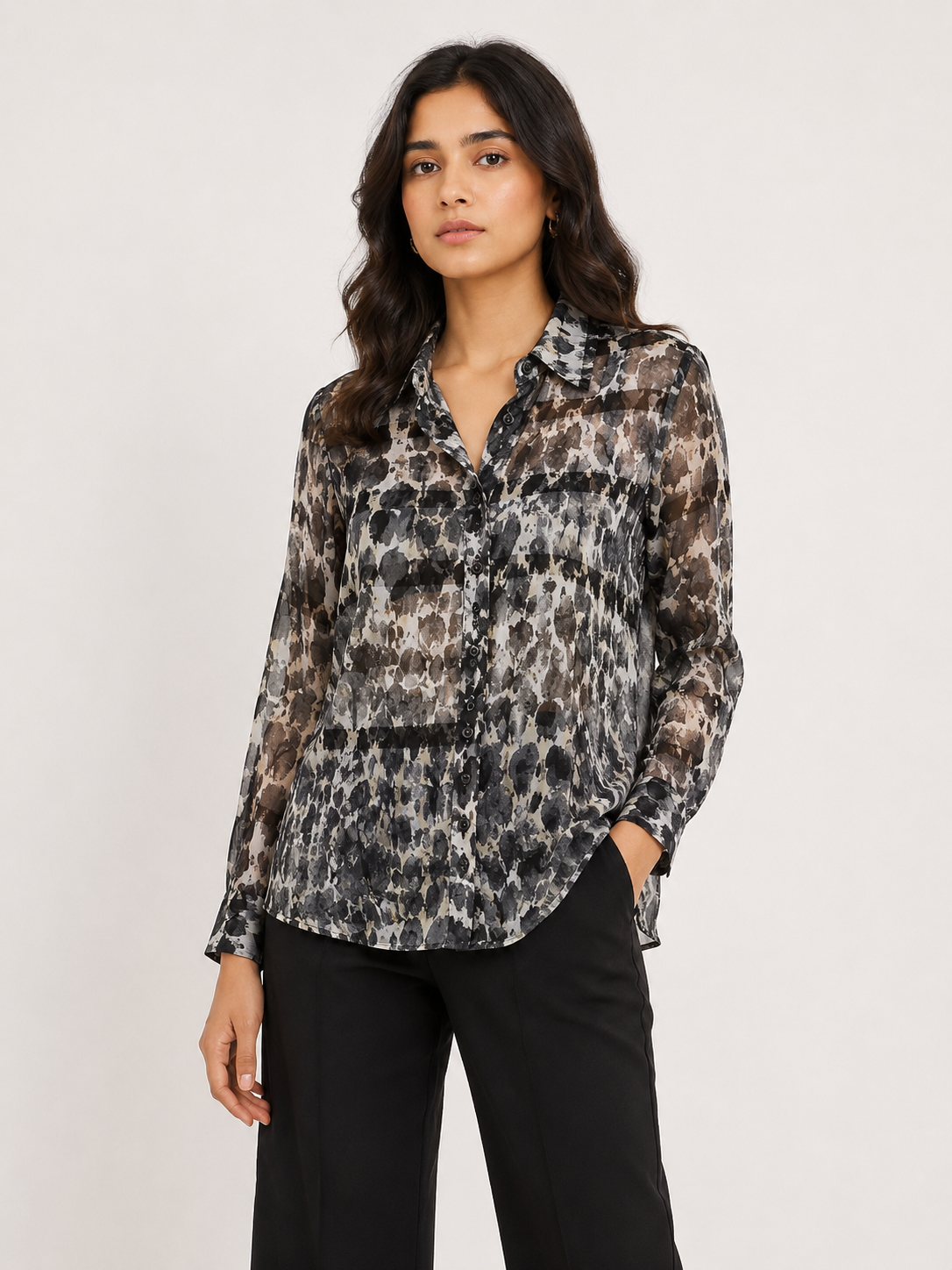 Smoky Leopard Print Button-Down Shirt