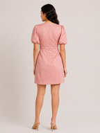 Puff-Sleeve Jacquard Dress in Rose Pink