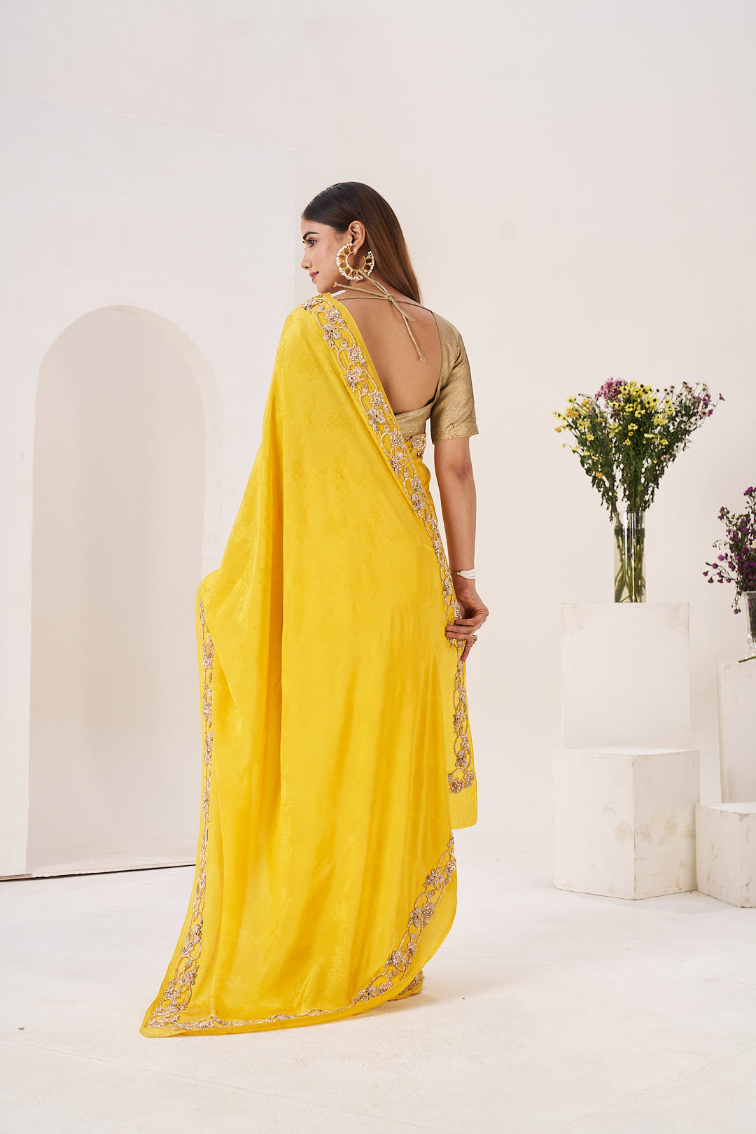Yellow Traditional Saree with Embellished Border