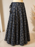 Indigo Blue Gajji Silk Kutchi Print Flared Chaniya Skirt