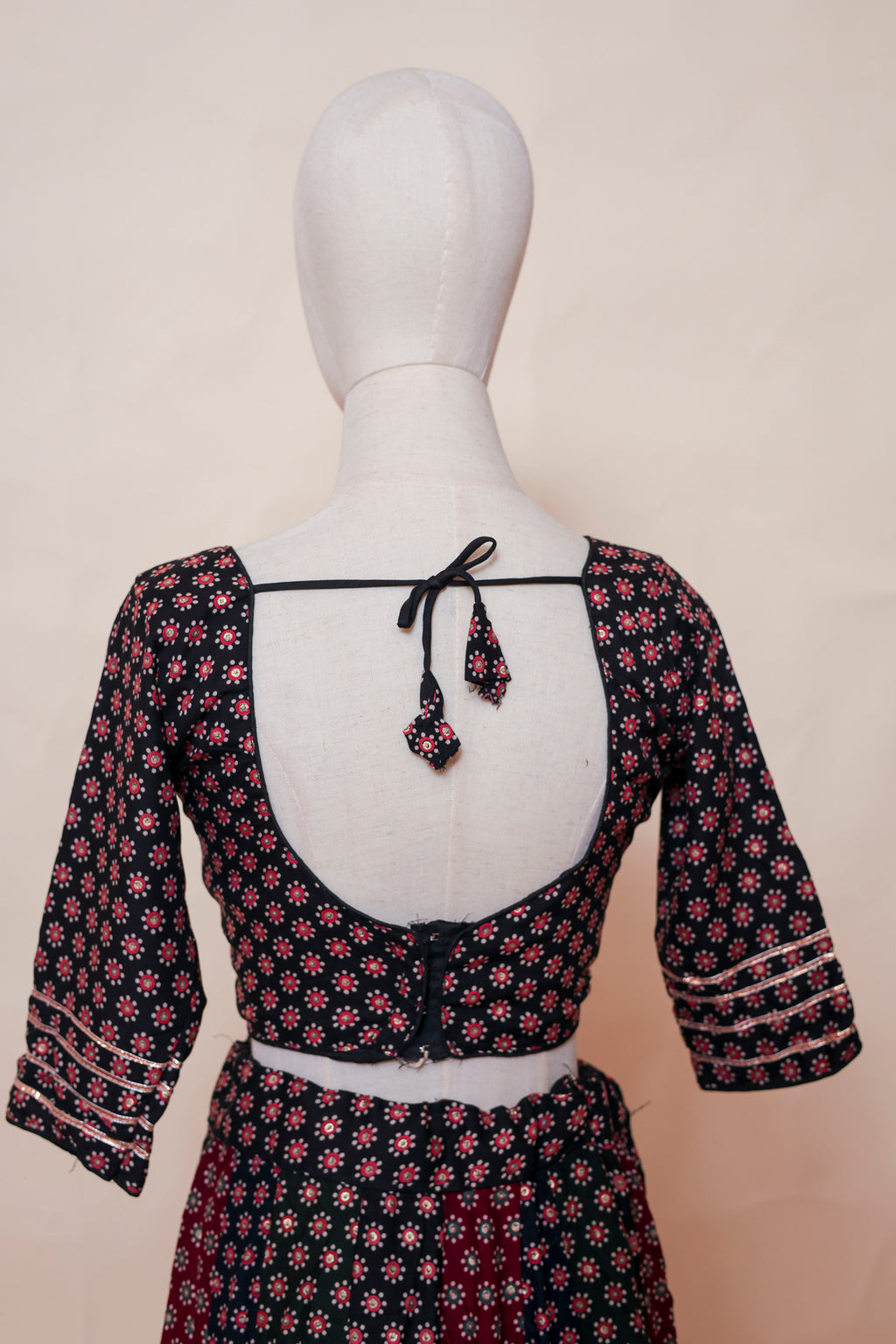 lack and Rust Block Printed Cotton Chaniya Choli with Gota Work
