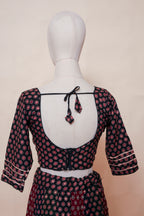 lack and Rust Block Printed Cotton Chaniya Choli with Gota Work
