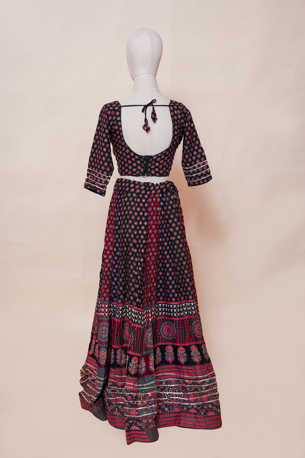 lack and Rust Block Printed Cotton Chaniya Choli with Gota Work