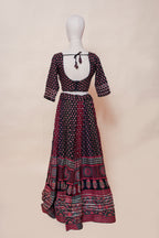 lack and Rust Block Printed Cotton Chaniya Choli with Gota Work