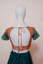 Forest Green & Mustard Embroidered Lehenga Choli with Mirror Work Dupatta