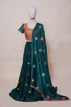Forest Green & Mustard Embroidered Lehenga Choli with Mirror Work Dupatta