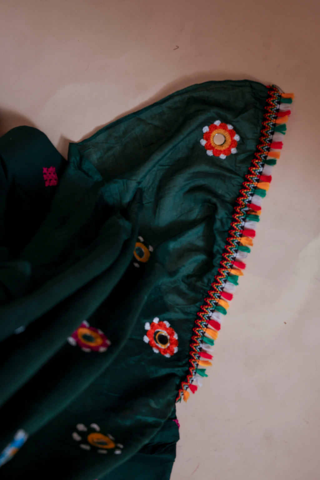 Forest Green & Mustard Embroidered Lehenga Choli with Mirror Work Dupatta