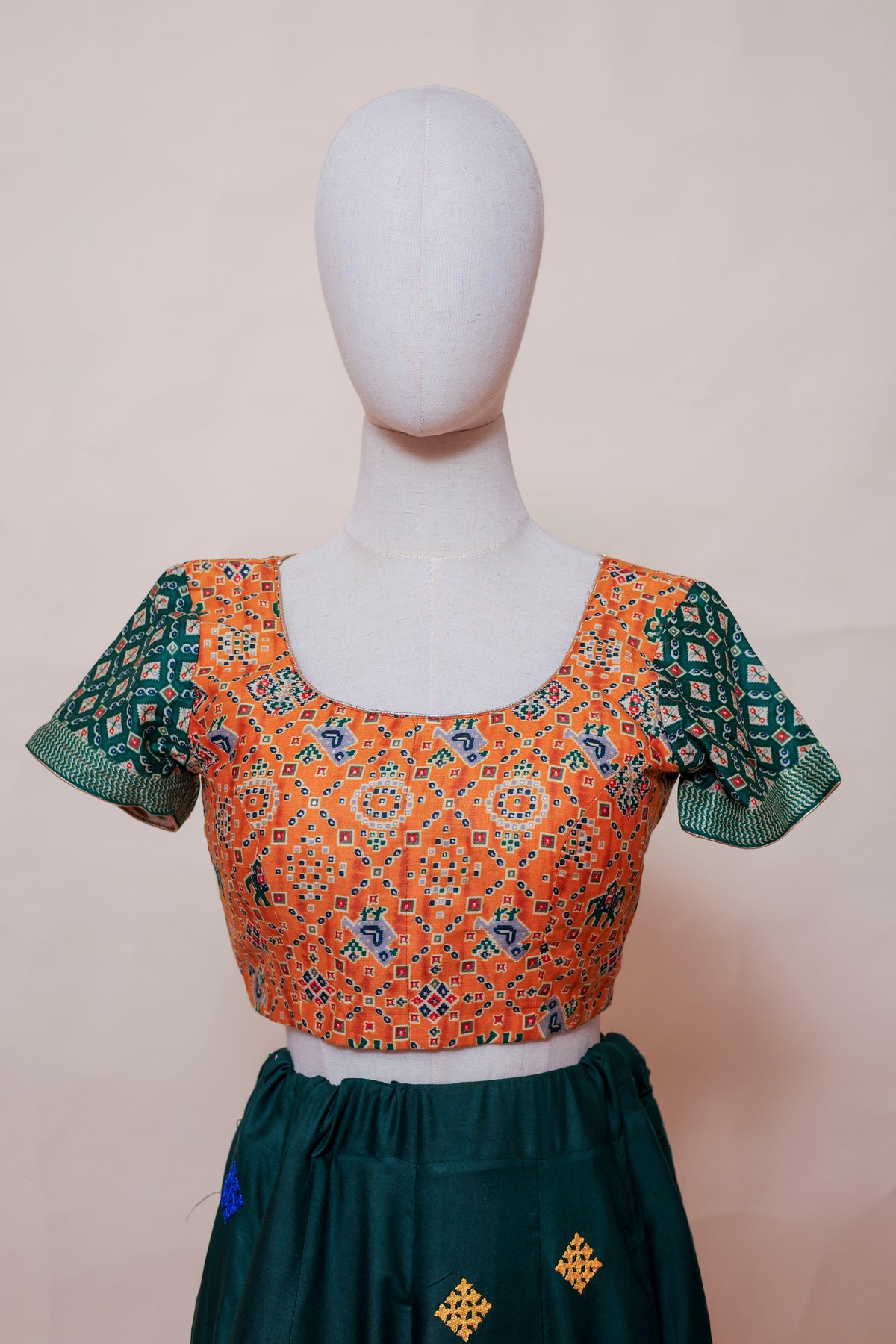 Forest Green & Mustard Embroidered Lehenga Choli with Mirror Work Dupatta