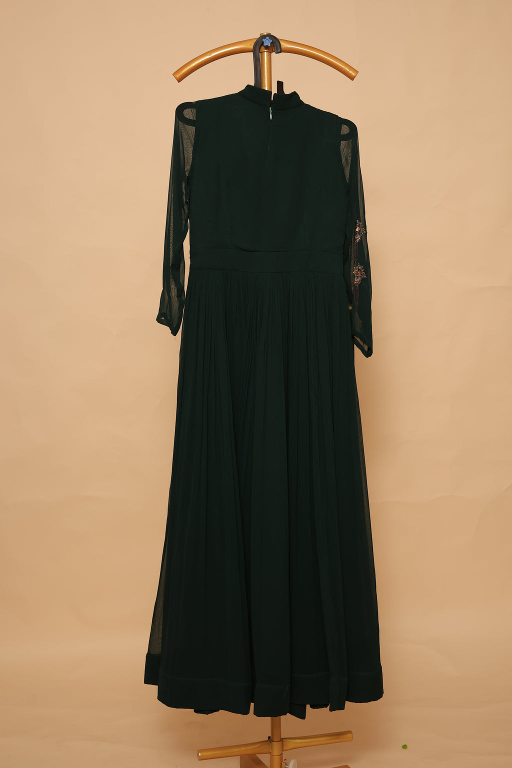 Women’s bottle green Embroidered Pleated Party Wear Gown