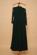 Women’s bottle green Embroidered Pleated Party Wear Gown