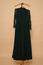Women’s bottle green Embroidered Pleated Party Wear Gown