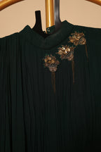 Women’s bottle green Embroidered Pleated Party Wear Gown