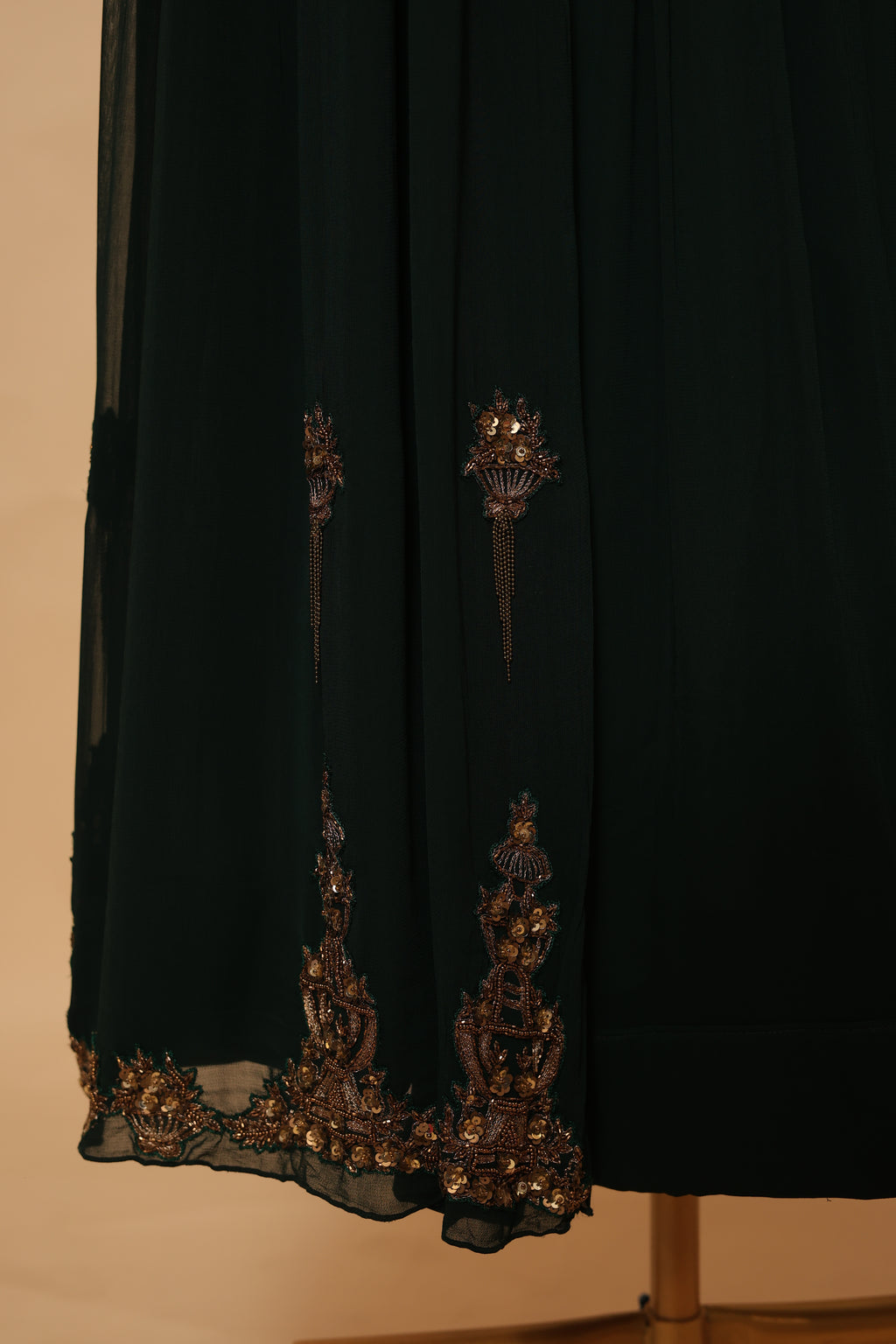 Women’s bottle green Embroidered Pleated Party Wear Gown