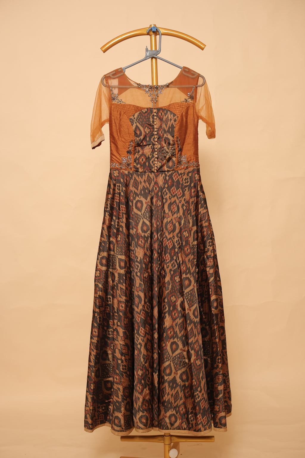 Women’s Rust Brown Printed Maxi Gown