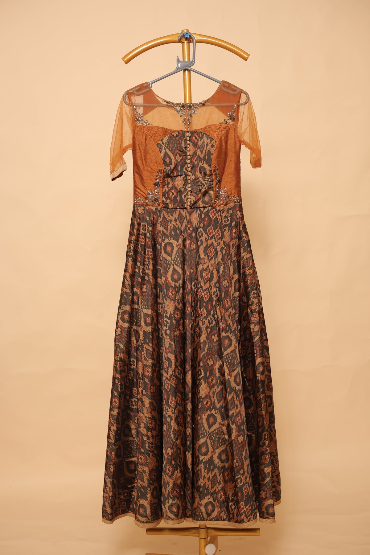 Women’s Rust Brown Printed Maxi Gown