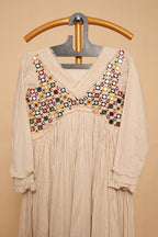 Women’s Beige  Cotton mirror work dress