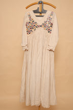 Women’s Beige  Cotton mirror work dress