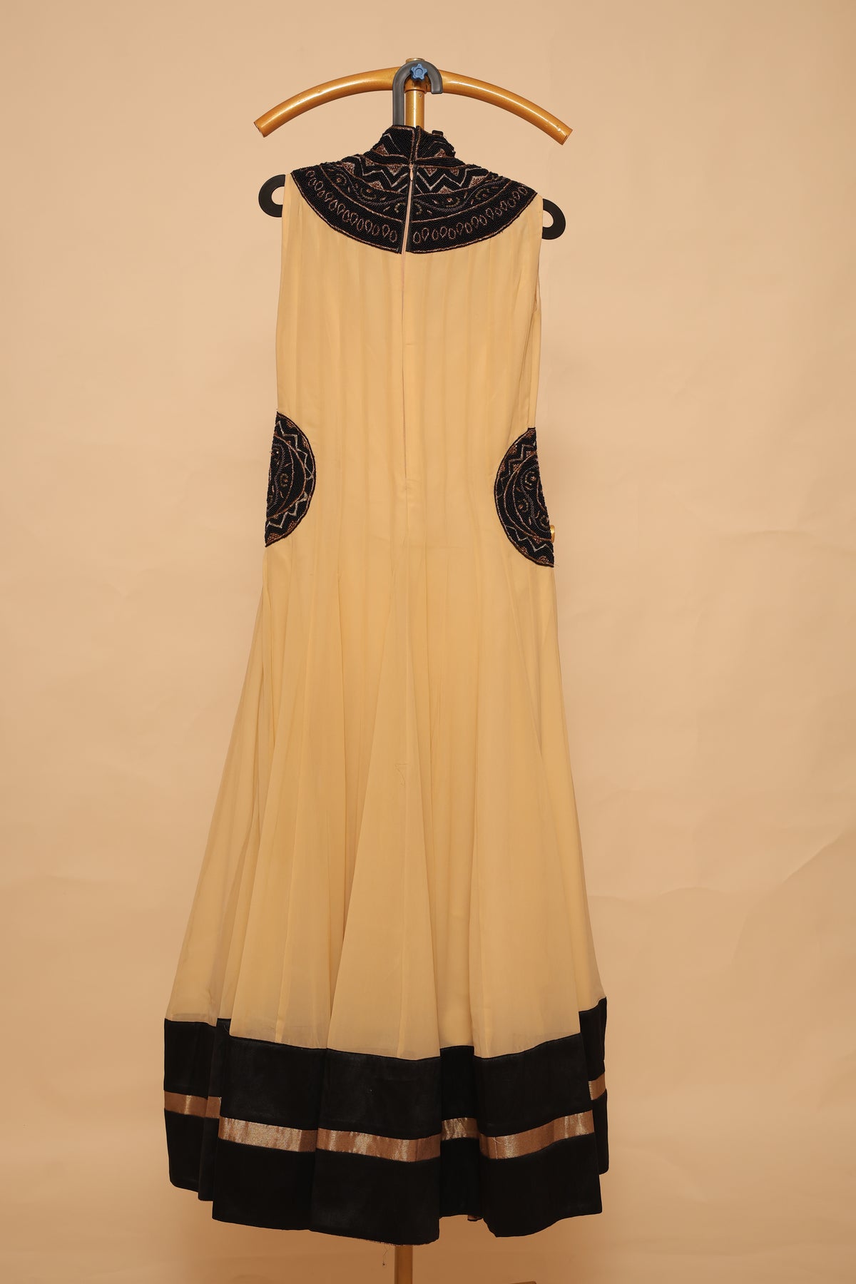 Women’s Mustard Yellow Maxi Gown with Black Embroidery